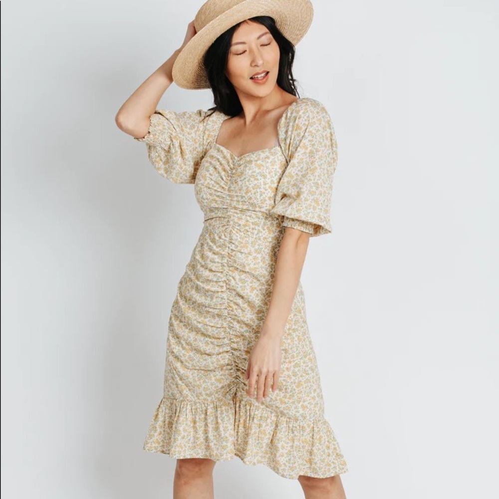 Piper and Scoot Lush Savannah Floral Ruched Dress Yellow XXL